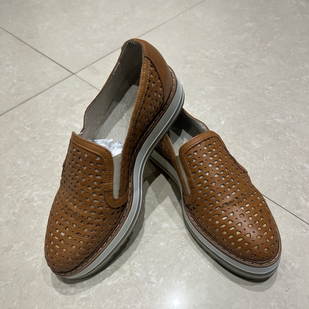 Brown Perforated Slip-On Shoes